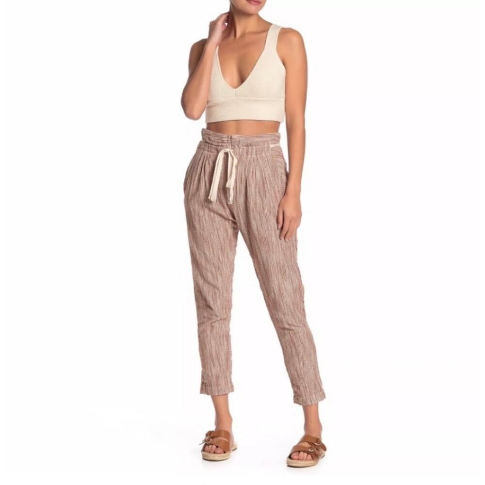 NWT Free People Light at Sunrise cropped pants drawstring striped Beach 10 Large